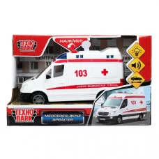 Машина пластик свет-звук MERCEDES-BENZ SPRINTER СКОРАЯ 14,5см, инерц, кор. Технопарк 386348