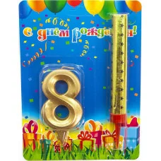 Набор, Фонтан и Свеча Цифра, 8 Грани, Золото, 10 см, 1 шт. 1778