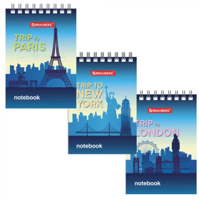 Блокнот МАЛЫЙ ФОРМАТ 75х105 мм А7, 40 л. гребень, картон, клетка, BRAUBERG, Города 129856
