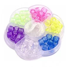 Набор для создания украшений-бусины Alingar, 80х80х12 мм, "Колечки", 1 вид бусин(6 цв.), 1х1,1 м леска, пластик. пенал AL11567