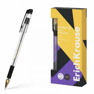 Ручка шариковая ErichKrause ULTRA-30 Gold Stick&Grip Classic 0.7, Super Glide Technology, цвет чернил черный 1шт 61111