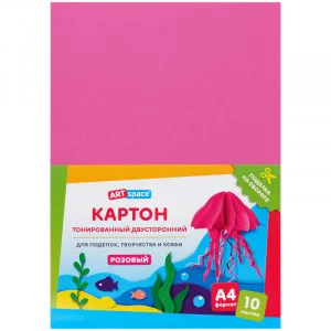 Картон цветной А4, ArtSpace, 10л., тонированный, розовый, 180г/м2 315304