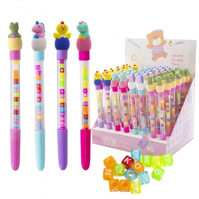 Ручка шариковая Alingar, "Зверята", синяя,  0,7 мм,  круглый прозрачный корпус с бусинами, ассорти картон. уп. AL10639