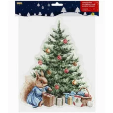 Силиконовая новогодняя наклейка "Белочка у ёлочки" 20*25см НУ-7014