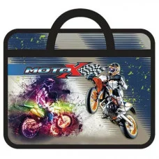 Папка детская с ручками А4 пласт. рисунком на молнии Moto-X ПМ-А4-25