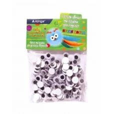 Материал декоративный Alingar "Глазки", d=1 см, 150 шт, круглые, черные, пакет с европодвесом AL9051