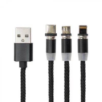 Кабель магнитный для зарядки 3 в 1 USB 2.0-Micro USB/Type-C/Ligtning м SONNEN черный 513561