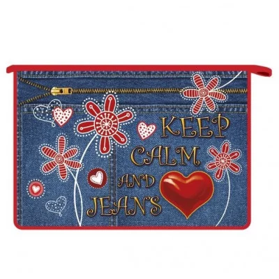 ПТ-83 Сердечки на джинсе-папка д/тетрадей А4 молнии