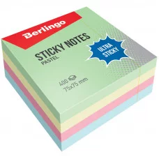 Самоклеящийся блок Berlingo "Ultra Sticky", 75*75мм, 400л, 4 пастельных цвета BERLINGO_ 270288