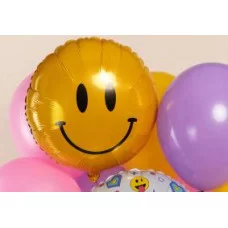 Шар (18\'\'/46 см) Круг, Смайл, Желтый, 1 шт. 229086