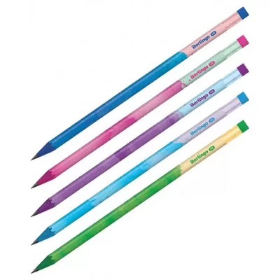 Карандаш ч/г Berlingo "Heat", круглый, с ластиком, заточен., пластиковый, ассорти 327732