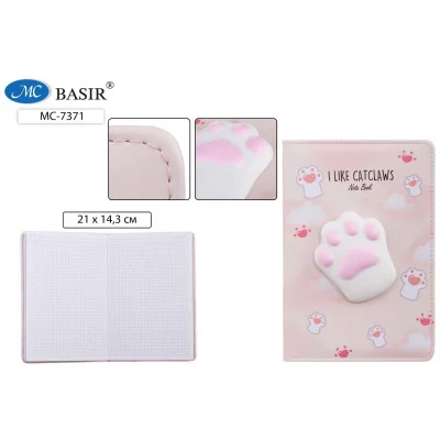 Блокнот детский: "ЛАПКА СКВИШ"; цветная обложка с рисунком; объёмная фигура сквиш в виде лапки, блок МС-7371