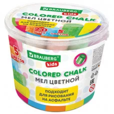 Мел в ведерке для рисования на асфальте 20 штук, 5 цветов, цветной круглый, BRAUBERG KIDS, 272773 Мел в ведерке для рисования на асфальте 20 штук, 5 цветов, цветной круглый, BRAUBERG KIDS, 272773