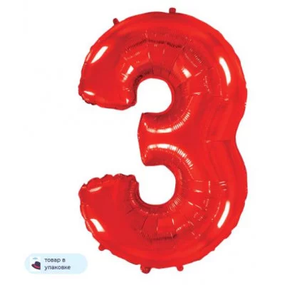 Шар (40\'\'/102 см) Цифра, 3, Красный, 1 шт. в уп. B901763R