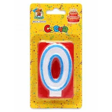 Свеча для торта с синей окантовкой с блёстками Цифра 0 С-9344