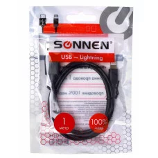 Кабель USB2.0 – Lightning, 1 м, SONNEN, медь, для передачи данных и зарядки, черный, 513116