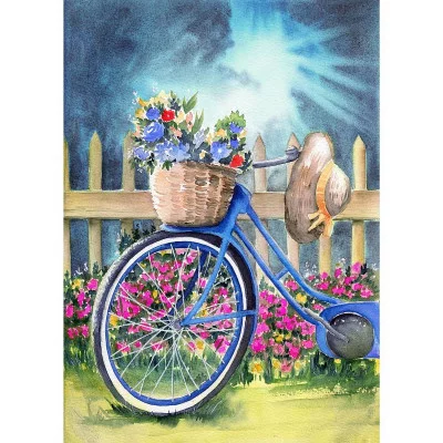Холст с красками 22х30 см по номерам (16цв.) Велосипед с цветами (Арт. Х-4057)