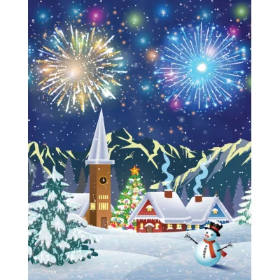 Холст с красками 22х30 см по номерам в коробке (14 цв.) САЛЮТЫ В ЧЕСТЬ НОВОГО ГОДА (Арт. HS634) HS634