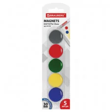 Магниты диаметром 30 мм КОМПЛЕКТ 5 штук цвет АССОРТИ в блистере BRAUBERG 231729