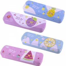 Пенал металлический 2 отделения Alingar, таблица умножения, 55 х 190 мм, "Фрукт", ассорти AL8627