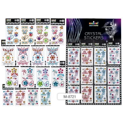 Стразы-наклейки акриловые АССОРТИ-5, 4 дизайна,12 шт на картонном диспенсере M-8721*