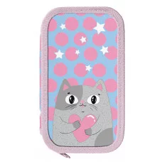 Пенал 2 секц. бол. Schoolformat AMORE CAT 190х105х35 картон, полиэстер молния голуб. 237029