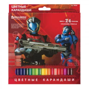 Карандаши цветные BRAUBERG "Star Patrol", 24 цвета, заточенные, картонная упаковка, 180558