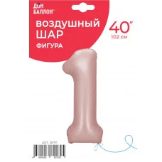 Шар (40\'\'/102 см) Цифра, 1, Винтажная роза, Сатин, 1 шт. в уп. 26711