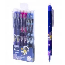 Ручка гелевая пиши-стирай, автоматическая Alingar "Космонавты", 0,5мм, синяя, игольчатый наконечник, круглый цветной пластиковый корпус, пласт. уп. AL11122