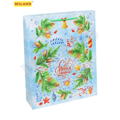 Optima Пакет подарочный с глянц. лам. 18x23x8 см (М) Новогоднее поздравление, 128 г ПКП-8862