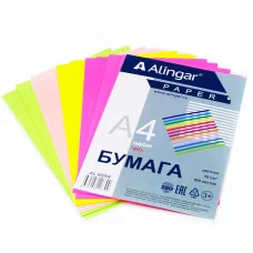 Бумага цветная для офиса А4, 100л., Неон "Mix", Alingar, 70г/м2, пленка т/у AL6894