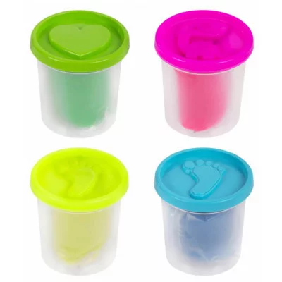 Пластилин-тесто для лепки BRAUBERG KIDS, 4 цвета, 560 г, яркие неоновые цвета, крышки-штампики, 106716