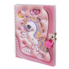 Подарочный блокнот 11,0 см * 15,0 см , гребень, Alingar, ламинация, конгрев, эффект 3D, замочек, 45 л., клетка, "Милый единорог" AL11707