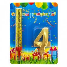 Набор Свеча-Фонтан и Свеча Цифра 4 Грани Золото 10 см 1 шт. 1774