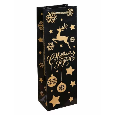 Пакет подарочный с глянцевой ламинацией 12x36x8,5 см (Bottle) Новогодний олень, 157 г ПКП-5630