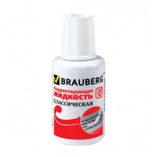 Корректирующая жидкость BRAUBERG "Classic", быстросохнущая, 20 мл, с кисточкой, 220255