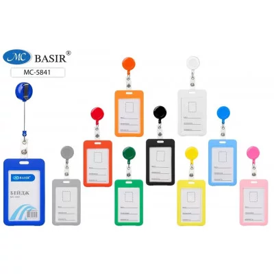 Бейдж для пропусков, проездных: 1шт вертикальный пластиковый цвет ассорти с рулеткой МС-5841