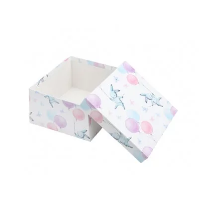 Коробка квадратная подарочная 1 шт  Зайка на шаре 19,5 х 19,5 х 11 см РазборПП-4496