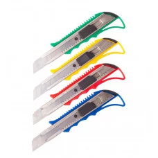 Нож канцелярский 18мм OfficeSpace, усиленный, с фиксатором, металл. направляющие, ассорти, европодвес 262451