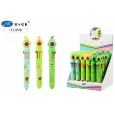 Авторучка 10-ти цветная: детская; "АВОКАДО "; цветной корпус /ассорти/, прорезиненный наконечник-аво