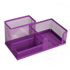 Подставка для канцелярских мелочей 3 отделения сетка металл сиреневая 5117882