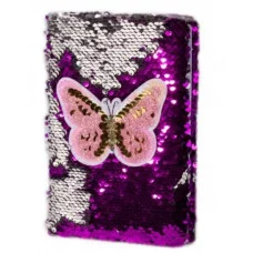 Подарочный блокнот А5, 7БЦ, Alingar, пайетки, аппликация, линия, 60 л., "Бабочка", фиолетовый AL9072