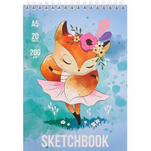 Скетчбук А5 Акварельный Лисичка (мяг.обл, мат. лам. гребень сверху, жест. подл. 20л, 200г) С20-4217