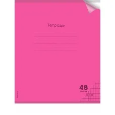 Тетрадь КЛЕТКА 48л. цвет.пласт.обл. plastic cover НЕОН MAGENTA 1 дизайн 48-1372