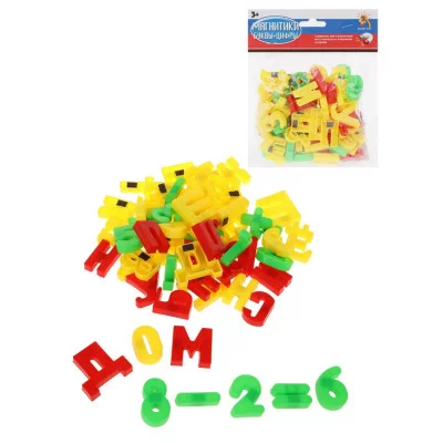 Магнитики буквы и цифры, 63 дет. в ассорт. пакет R63