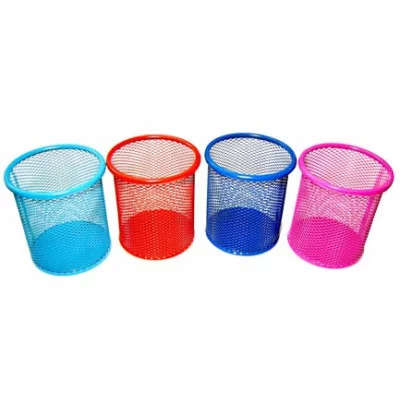 Стакан для канцелярских мелочей BU-33/BQ-304 металл кругл сетка цв. асс. 10*9 см  303178