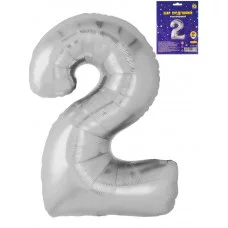 Воздушный шар Цифра "2", серебристый, фольга, 40\'/101 см ШВ-0768