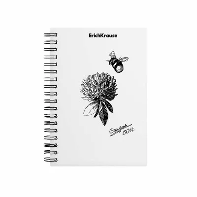 Тетрадь общая с пластиковой обложкой на спирали ErichKrause Blossom, Black and White, А6, 80 листов, клетка 54117
