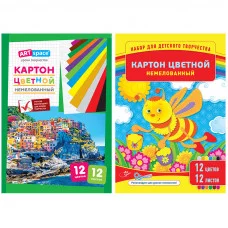 Картон цветной A4, ArtSpace, 12л., 12цв., немелованный, в папке Спейс 220681