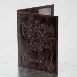 Обложка для паспорта натуральная кожа пулап, 3D герб + тиснение "ПАСПОРТ", темно-коричневая, BRAUBERG, 238194